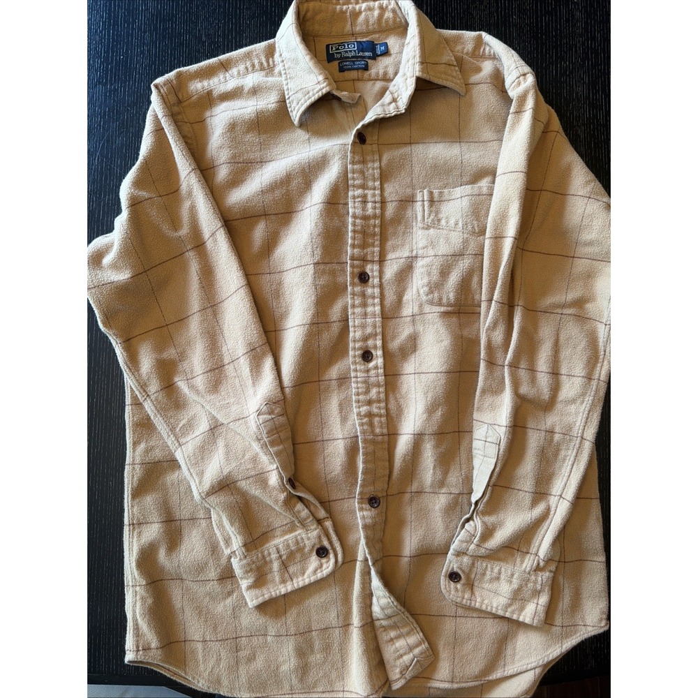 Polo Ralph Lauren Lowell Sport Tan Windowpane Flannel Shirt Mens M